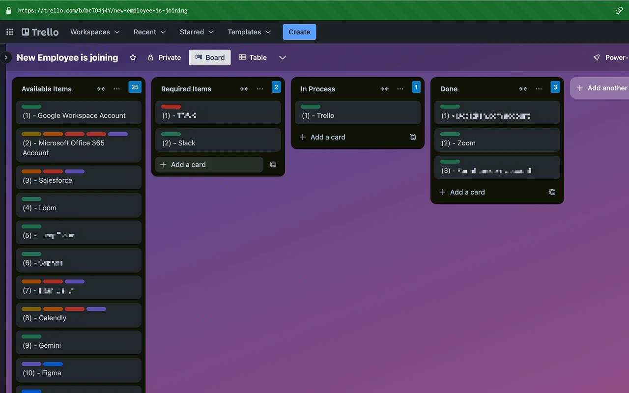 Numbered Trello cards with list card counts